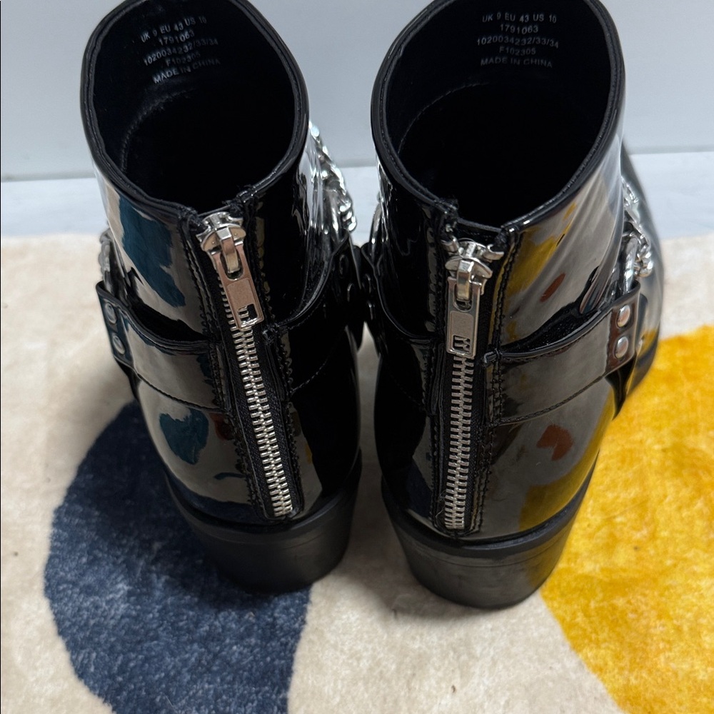 ASOS Black Patent Ankle Boots with Silver Chain Detail - Picture 3 of 9